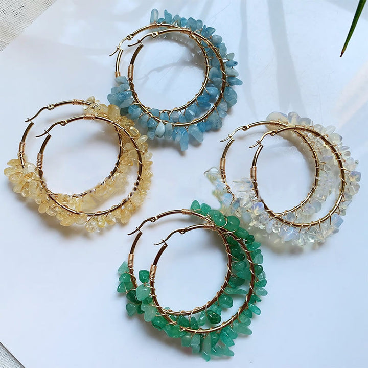 Olivenorma Bohemian Style Natural Stone Crystal Large Hoop Earrings - image 31