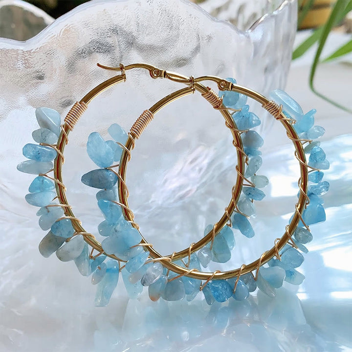 Olivenorma Bohemian Style Natural Stone Crystal Large Hoop Earrings - image 33