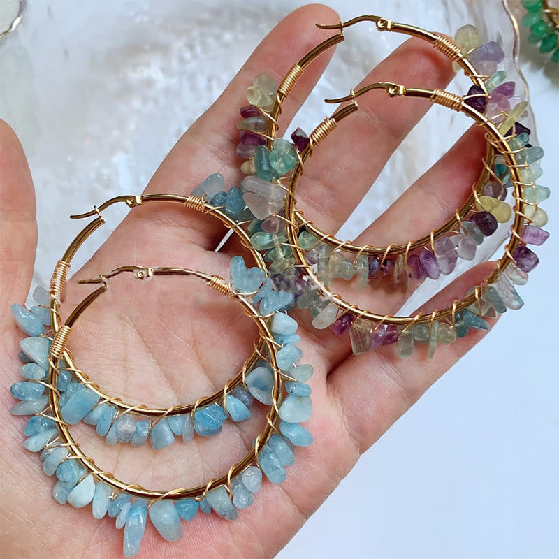 Olivenorma Bohemian Style Natural Stone Crystal Large Hoop Earrings - image 36