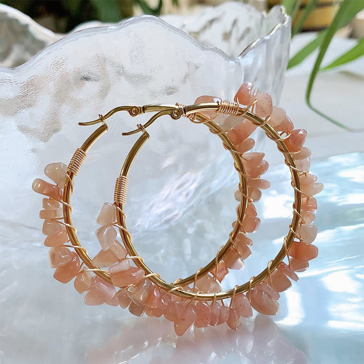Olivenorma Bohemian Style Natural Stone Crystal Large Hoop Earrings - image 32