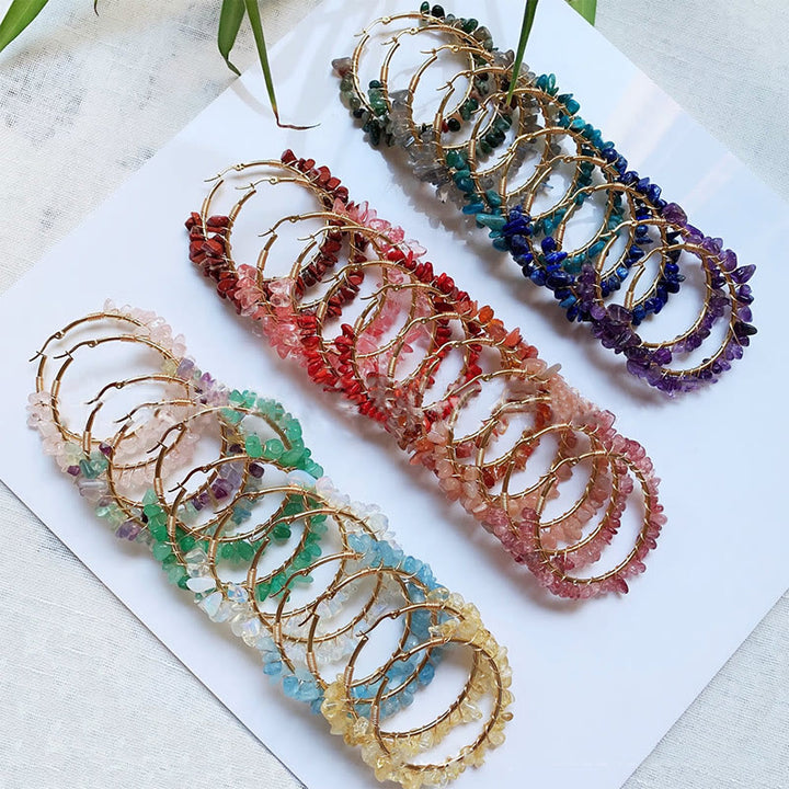 Olivenorma Bohemian Style Natural Stone Crystal Large Hoop Earrings - image 39