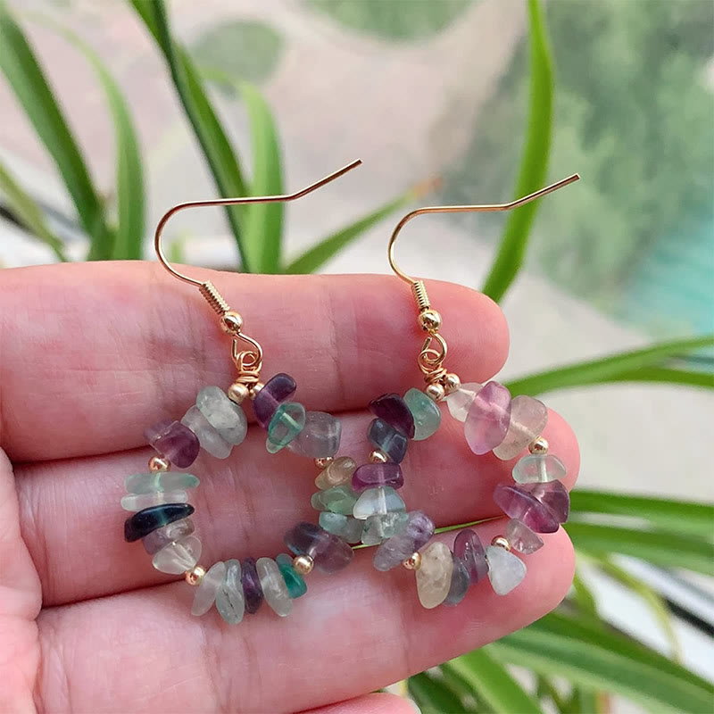 Olivenorma Natural Crushed Stone Crystal Hoop Earrings - Rainbow Fluorite - image 15