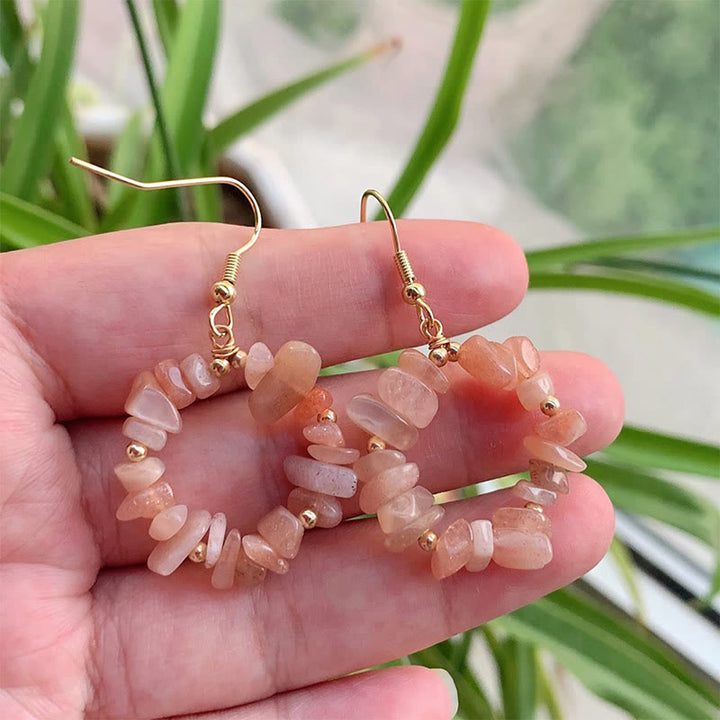 Olivenorma Natural Crushed Stone Crystal Hoop Earrings - Sun Stone - image 24