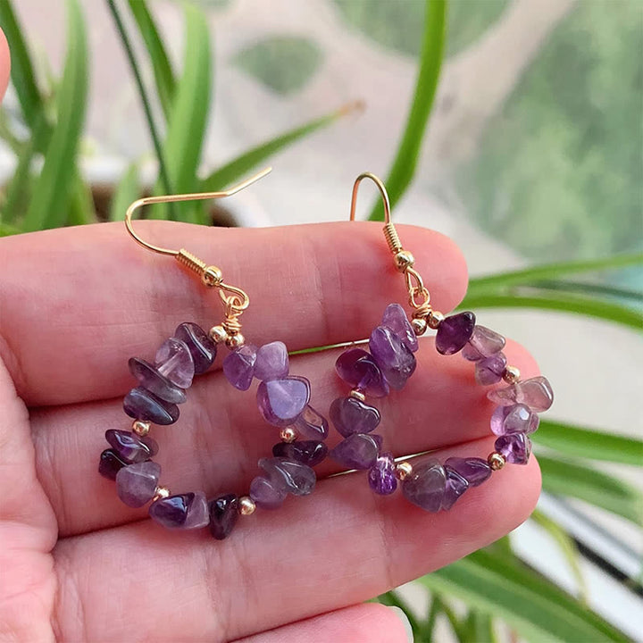 Olivenorma Natural Crushed Stone Crystal Hoop Earrings - Amethyst - image 7