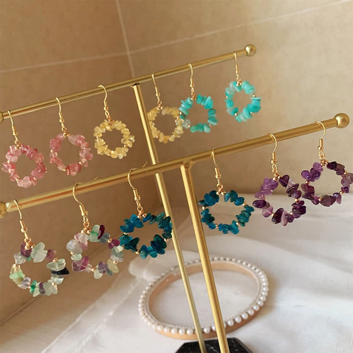 Olivenorma Natural Crushed Stone Crystal Hoop Earrings - image 27