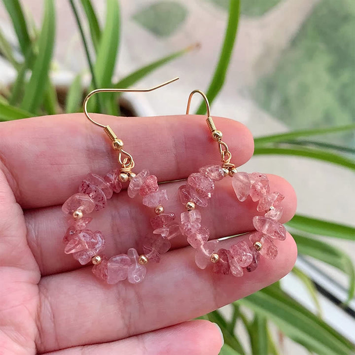 Olivenorma Natural Crushed Stone Crystal Hoop Earrings - Strawberry Quartz - image 21