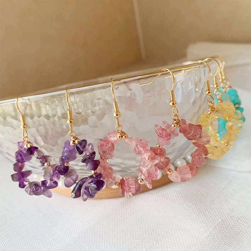 Olivenorma Natural Crushed Stone Crystal Hoop Earrings - image 28
