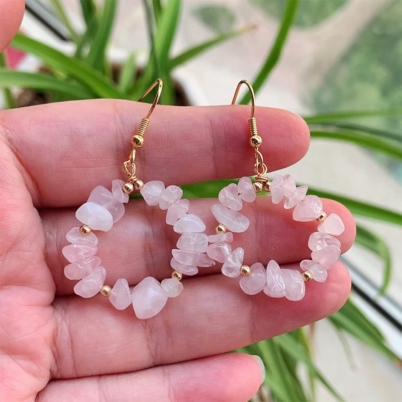 Olivenorma Natural Crushed Stone Crystal Hoop Earrings - Rose Quartz - image 18