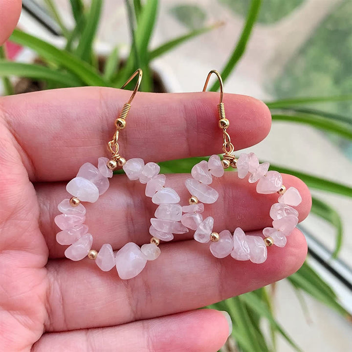 Olivenorma Natural Crushed Stone Crystal Hoop Earrings - Rose Quartz - image 18
