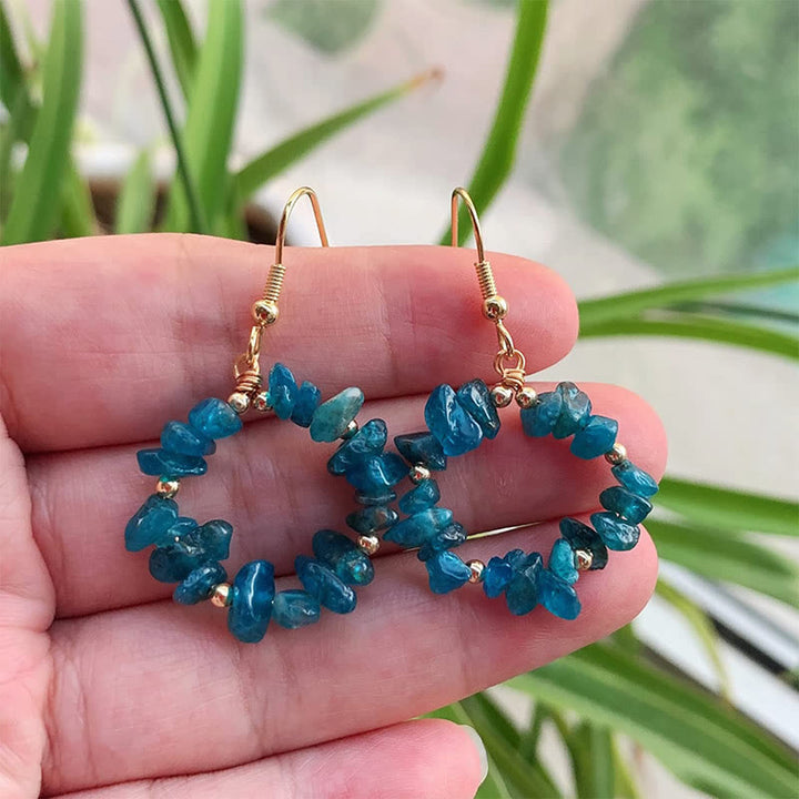 Olivenorma Natural Crushed Stone Crystal Hoop Earrings - Blue Apatite - image 4