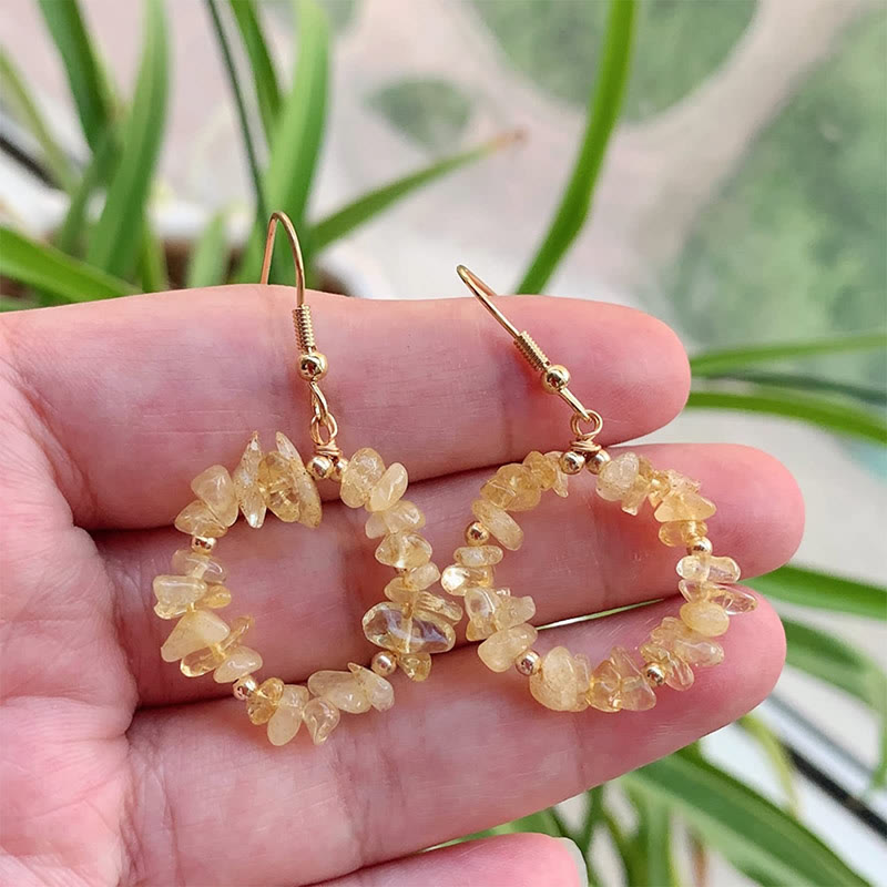 Olivenorma Natural Crushed Stone Crystal Hoop Earrings - Citrine - image 9