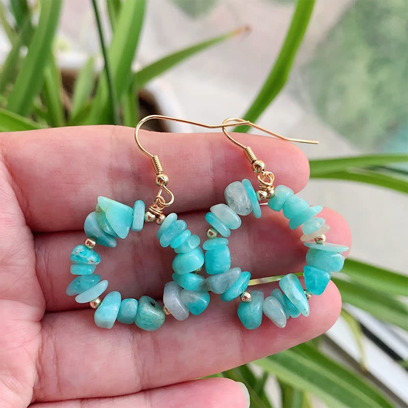 Olivenorma Natural Crushed Stone Crystal Hoop Earrings - Amazonite - image 1