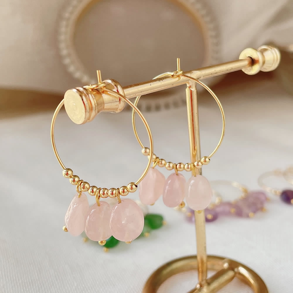 Olivenorma Natural Crushed Crystal Pendant Titanium Steel Earrings - Rose Quartz - image 19