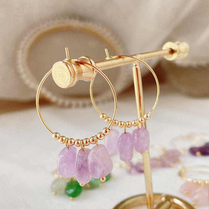 Olivenorma Natural Crushed Crystal Pendant Titanium Steel Earrings - Lepidolite - image 15