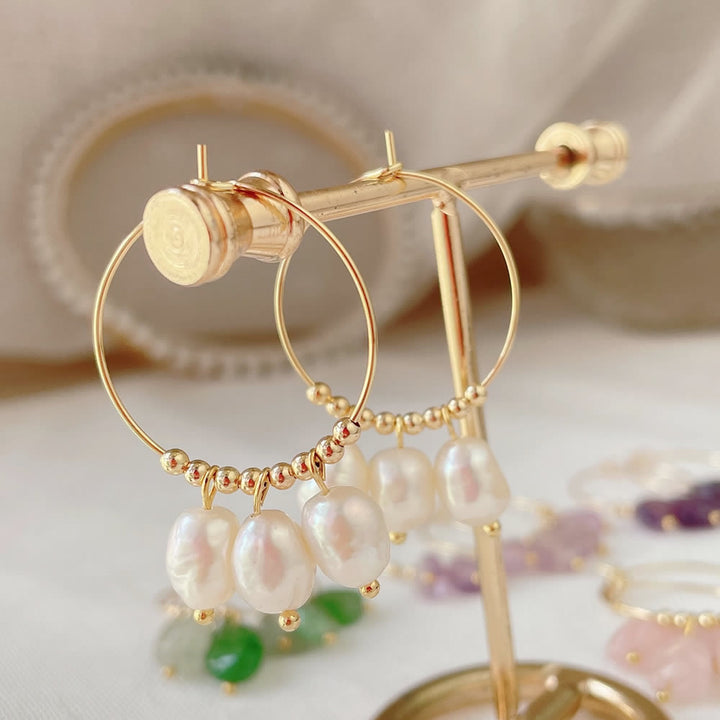 Olivenorma Natural Crushed Crystal Pendant Titanium Steel Earrings - Freshwater Pearl - image 9