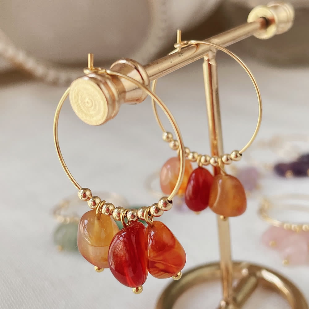 Olivenorma Natural Crushed Crystal Pendant Titanium Steel Earrings - Red Agate - image 17