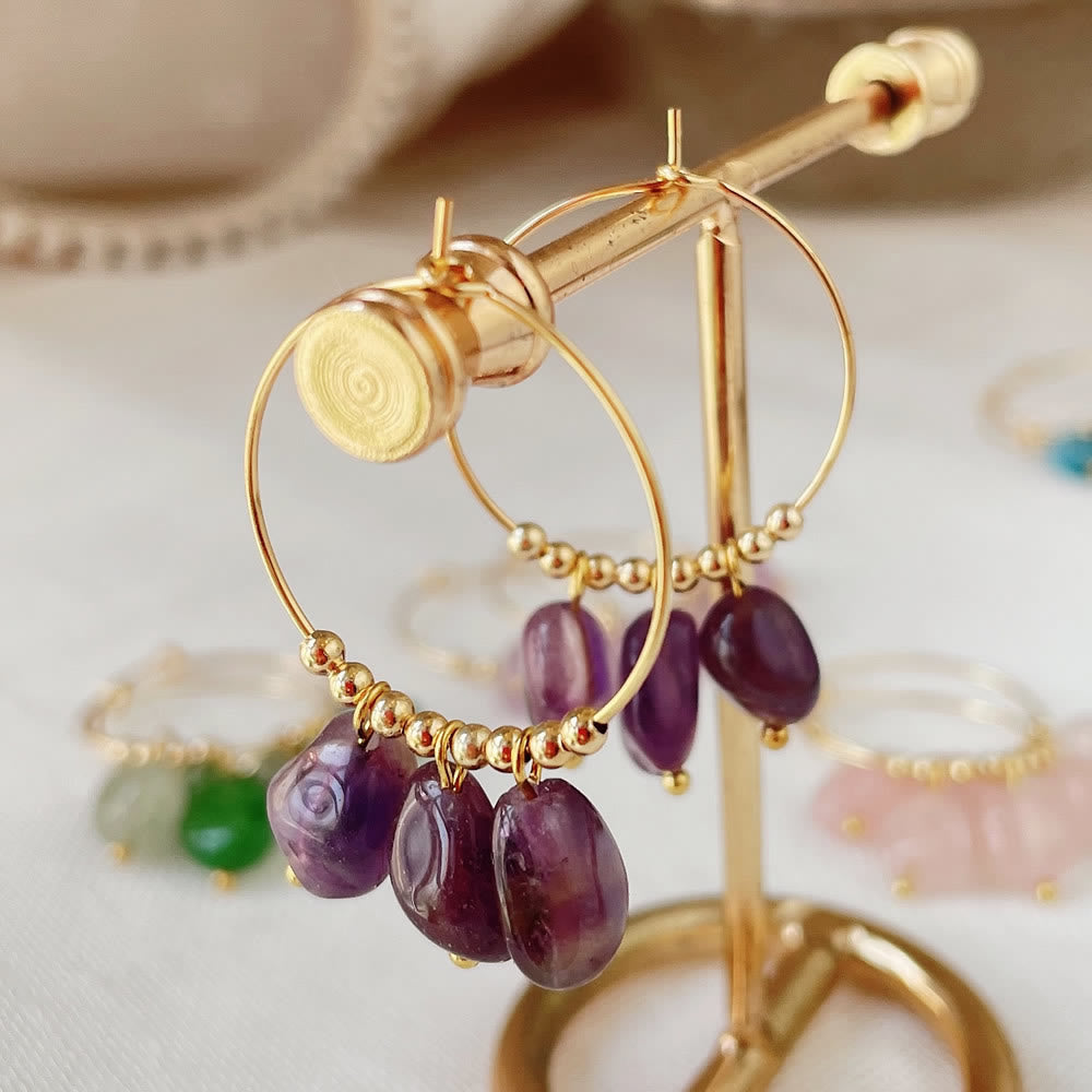 Olivenorma Natural Crushed Crystal Pendant Titanium Steel Earrings - Amethyst - image 1