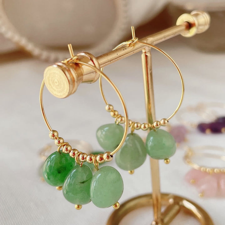 Olivenorma Natural Crushed Crystal Pendant Titanium Steel Earrings - Green Aventurine - image 11