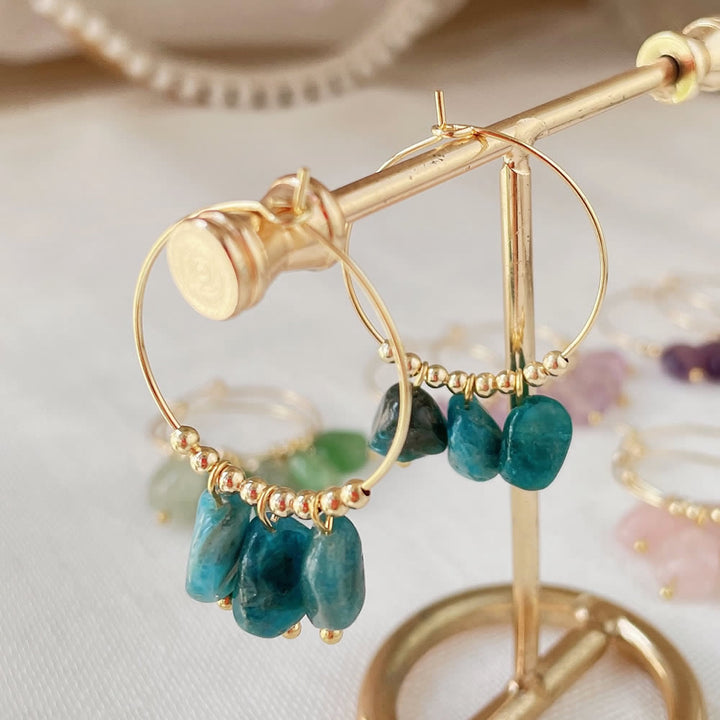 Olivenorma Natural Crushed Crystal Pendant Titanium Steel Earrings - Blue Apatite - image 3