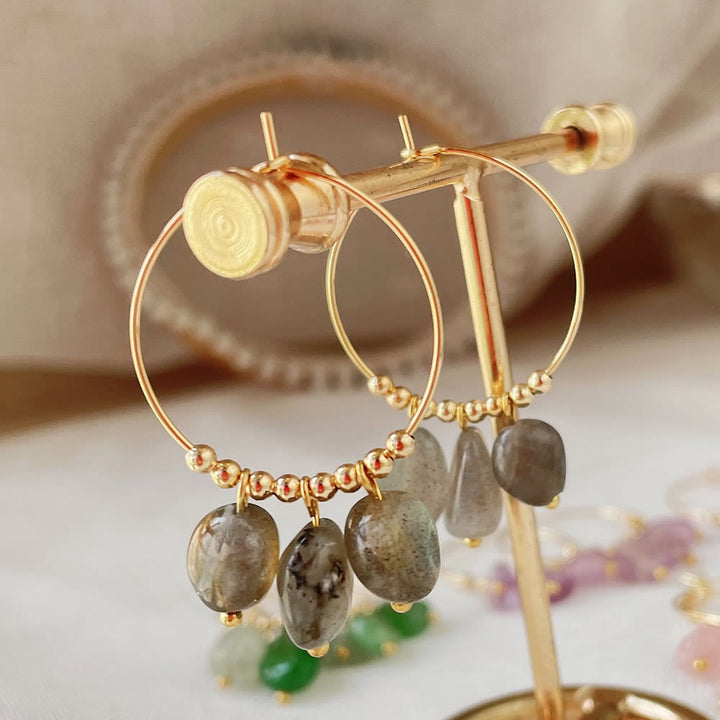 Olivenorma Natural Crushed Crystal Pendant Titanium Steel Earrings - Labradorite - image 13