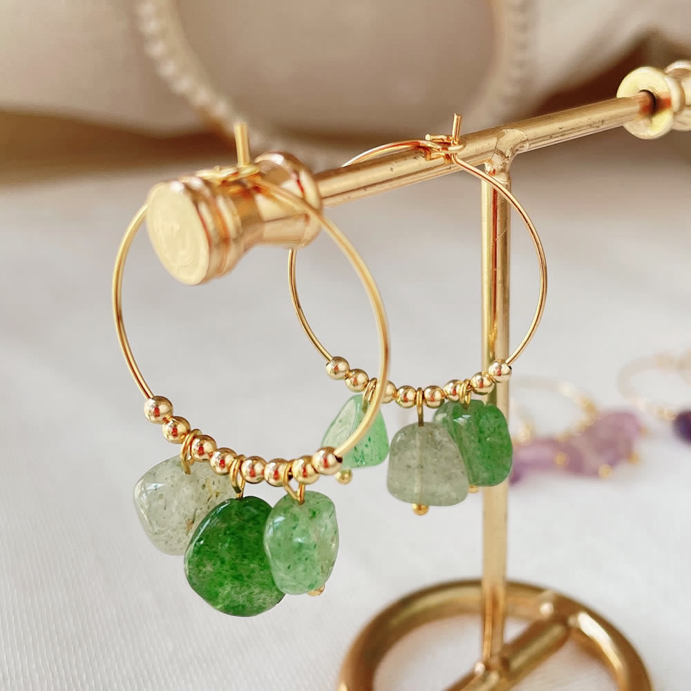 Olivenorma Natural Crushed Crystal Pendant Titanium Steel Earrings - Green Strawberry Quartz - image 22