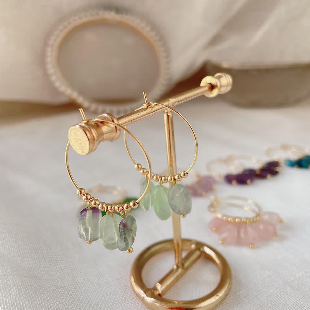 Olivenorma Natural Crushed Crystal Pendant Titanium Steel Earrings - Fluorite - image 7