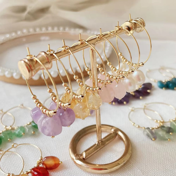 Olivenorma Natural Crushed Crystal Pendant Titanium Steel Earrings - image 33