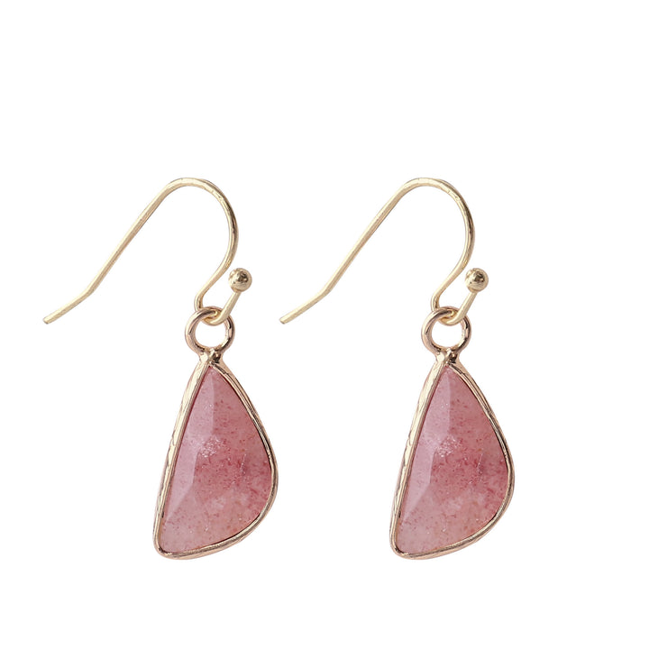 Olivenorma Crystal Cut Half Round Blunt Angle Earrings - Strawberry Quartz - image 18