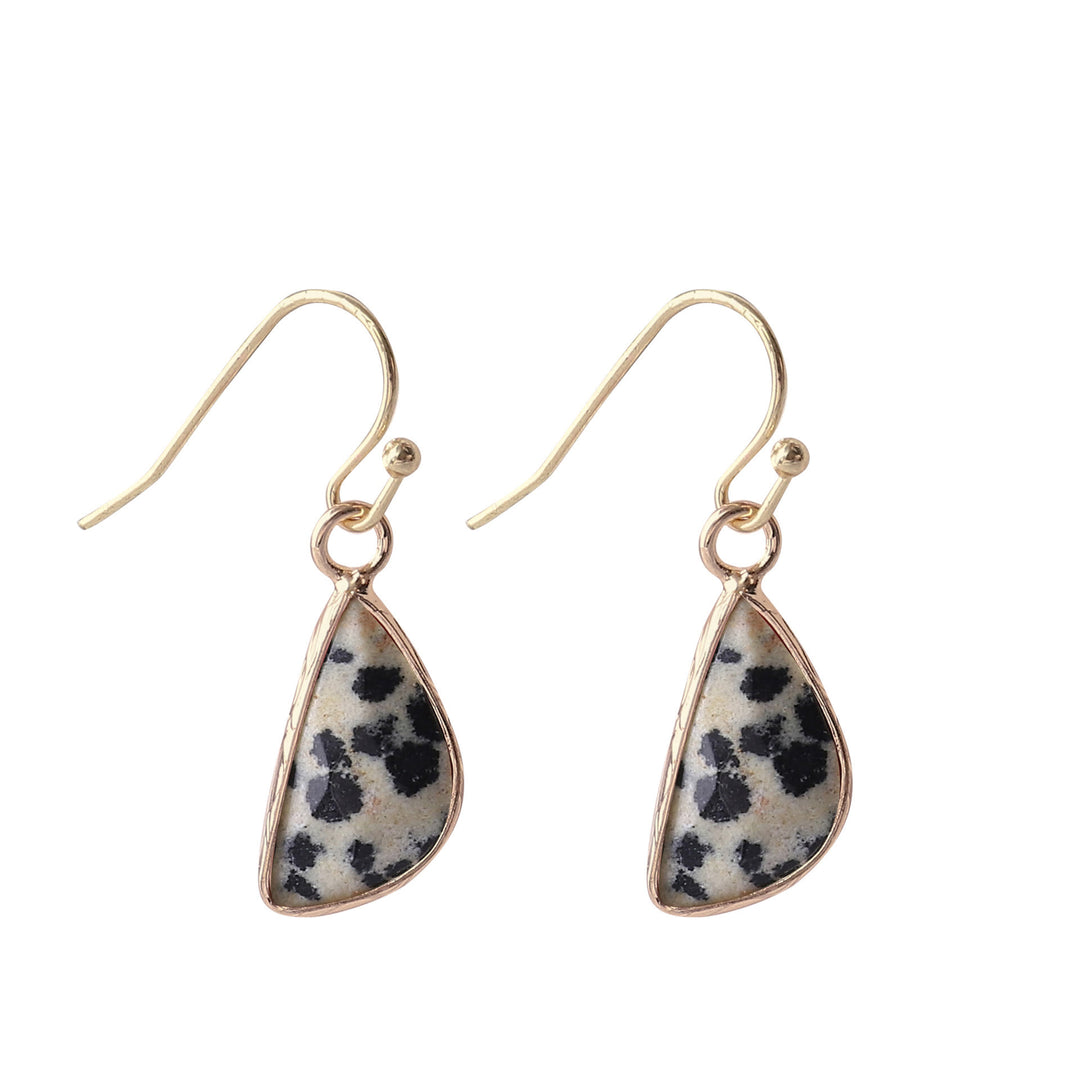 Olivenorma Crystal Cut Half Round Blunt Angle Earrings - Dalmatian Jasper - image 8