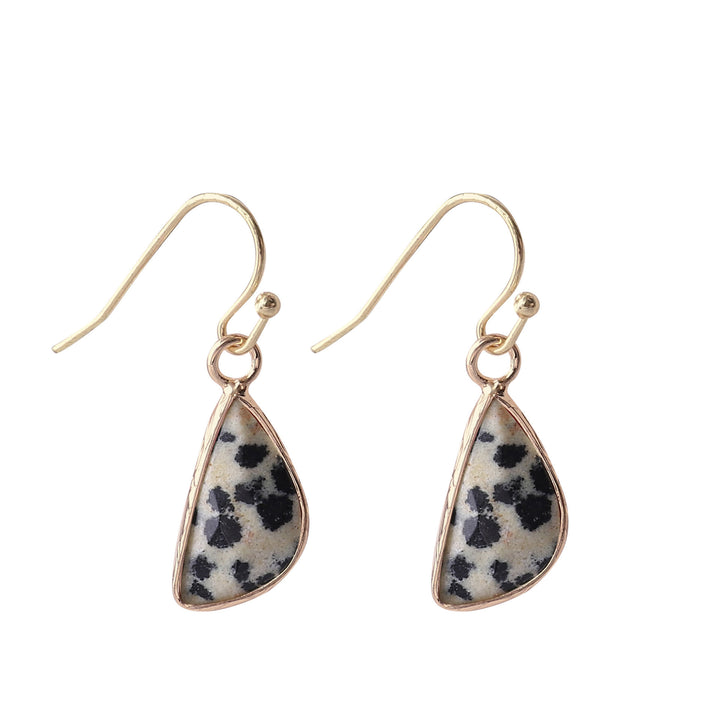 Olivenorma Crystal Cut Half Round Blunt Angle Earrings - Dalmatian Jasper - image 8