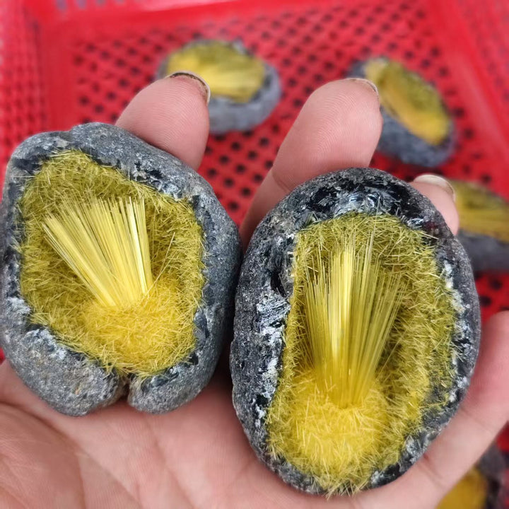 Olivenorma Blue Hair Ore Cluster Needle Egg Gemstone Decoration - Yellow - 100-150g - image 4