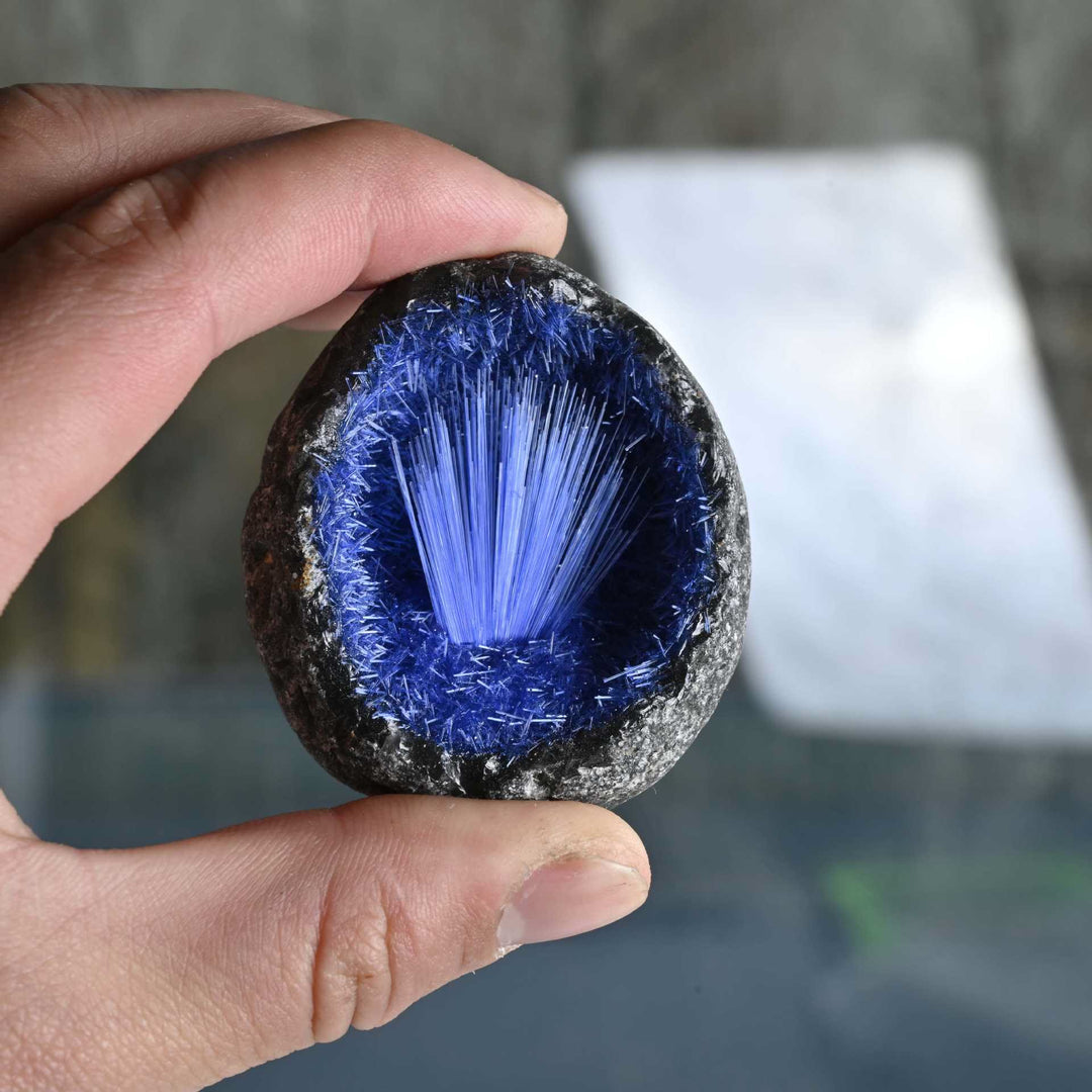 Olivenorma Blue Hair Ore Cluster Needle Egg Gemstone Decoration - Blue - 100-150g - image 0