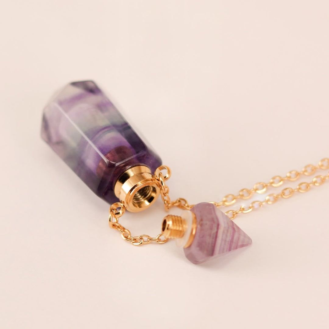 Olivenorma Hexagonal Column Essential Oil Diffuser Bottle Necklace - Rainbow Fluorite - Silver - image 0