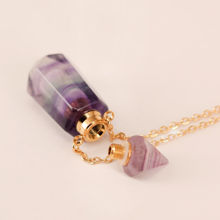 Olivenorma Hexagonal Column Essential Oil Diffuser Bottle Necklace - Rainbow Fluorite - Silver - image 0