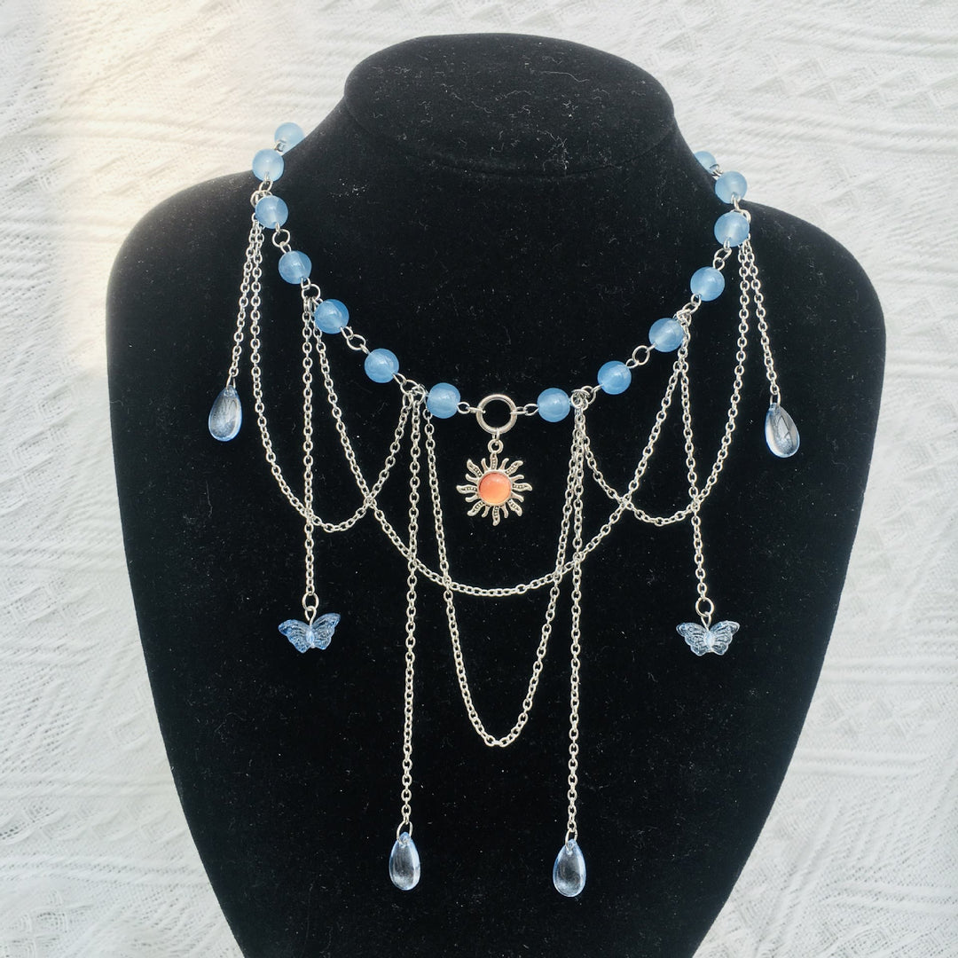 Olivenorma Sun Butterfly Aquamarine Layered Choker Necklace - image 1