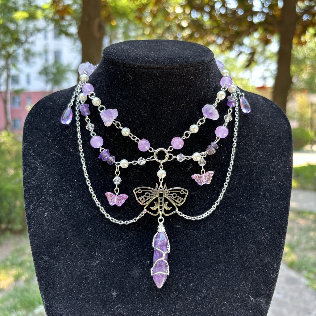 Olivenorma Butterfly Pendant Amethyst Layered Choker Necklace - Amethyst & Butterfly - image 0