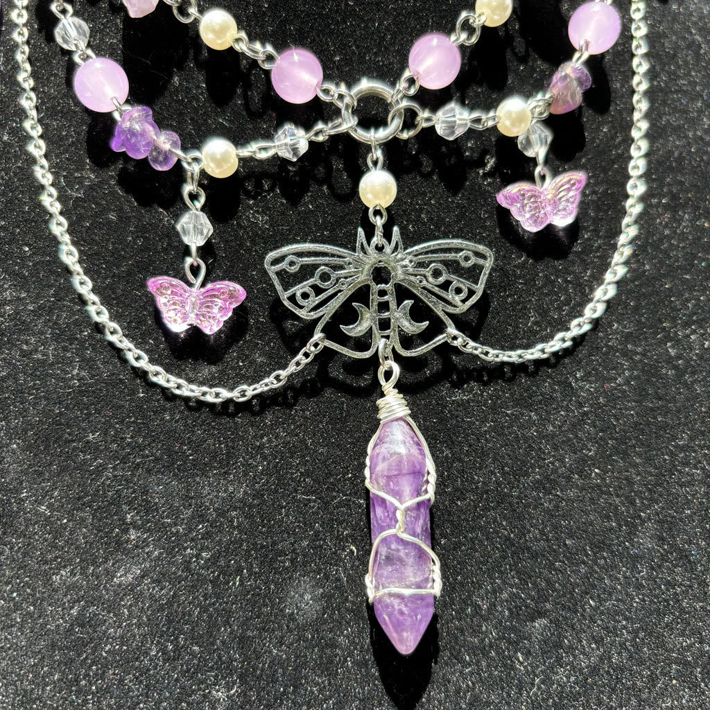 Olivenorma Butterfly Pendant Amethyst Layered Choker Necklace - image 3