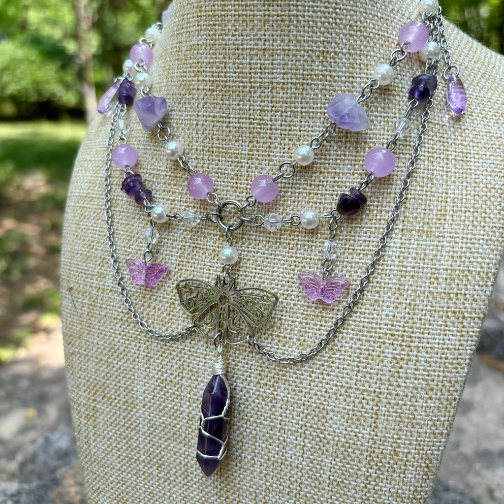 Olivenorma Butterfly Pendant Amethyst Layered Choker Necklace - image 2