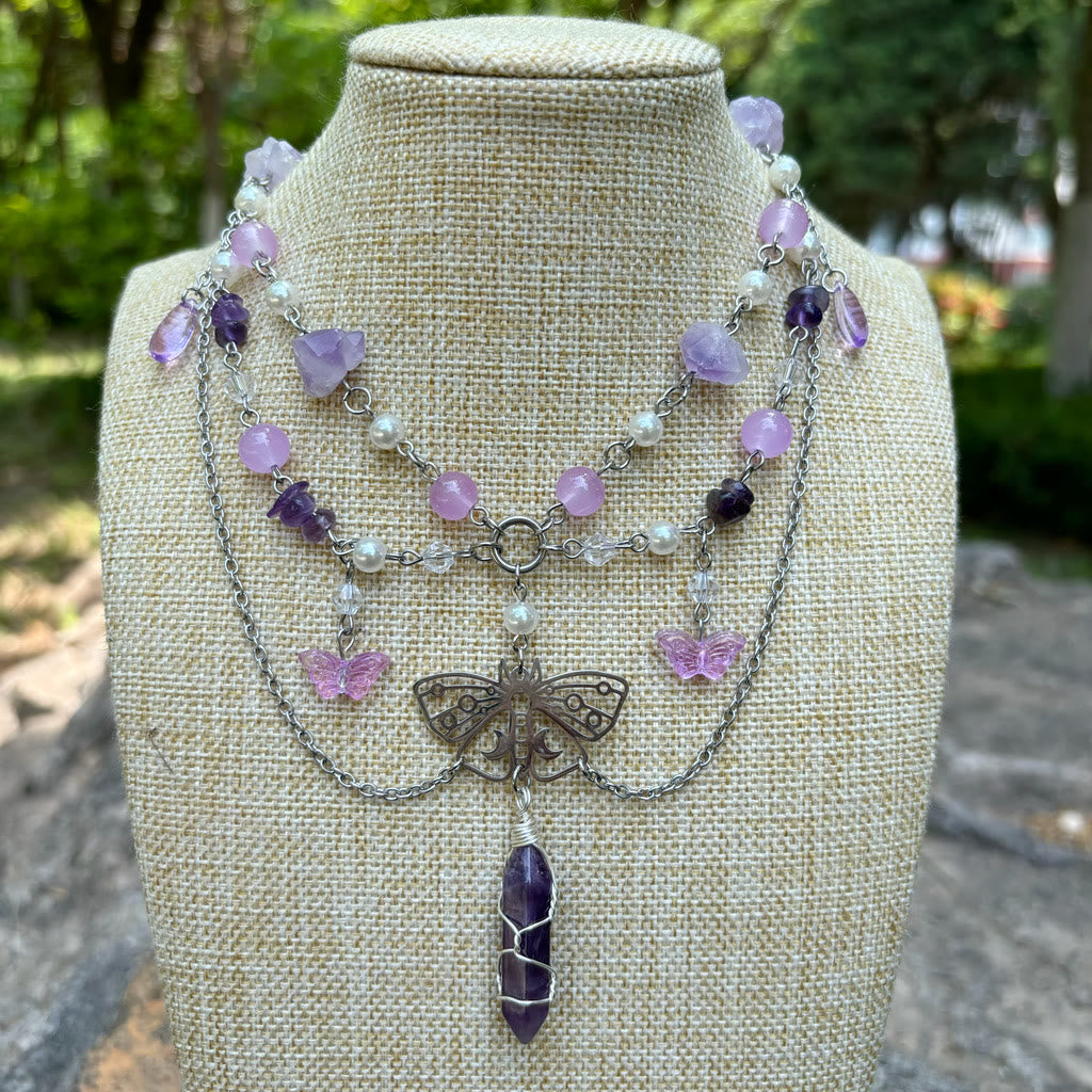 Olivenorma Butterfly Pendant Amethyst Layered Choker Necklace - image 1