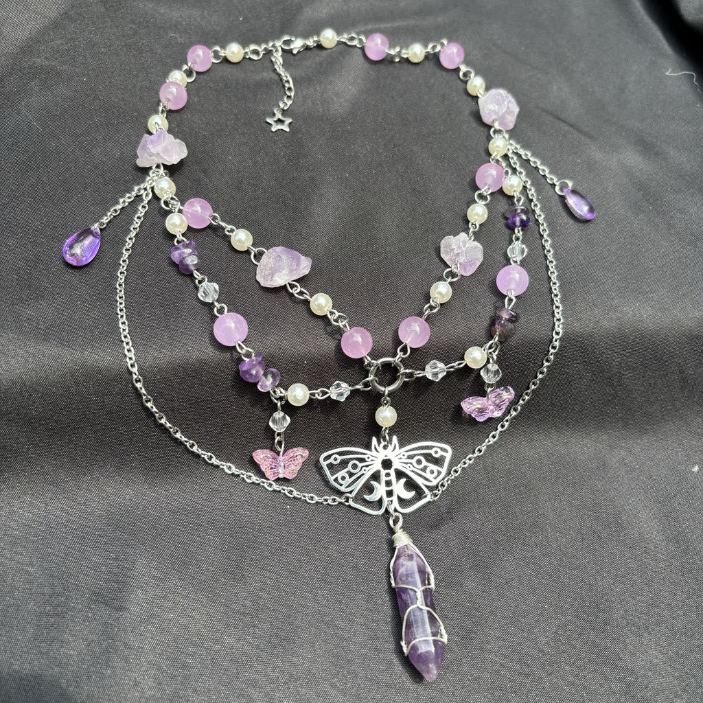 Olivenorma Butterfly Pendant Amethyst Layered Choker Necklace - image 4