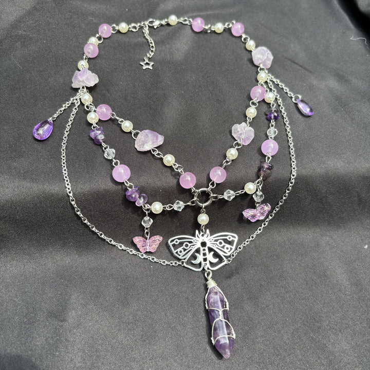 Olivenorma Butterfly Pendant Amethyst Layered Choker Necklace - image 4