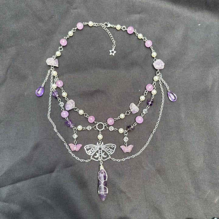 Olivenorma Butterfly Pendant Amethyst Layered Choker Necklace - image 7
