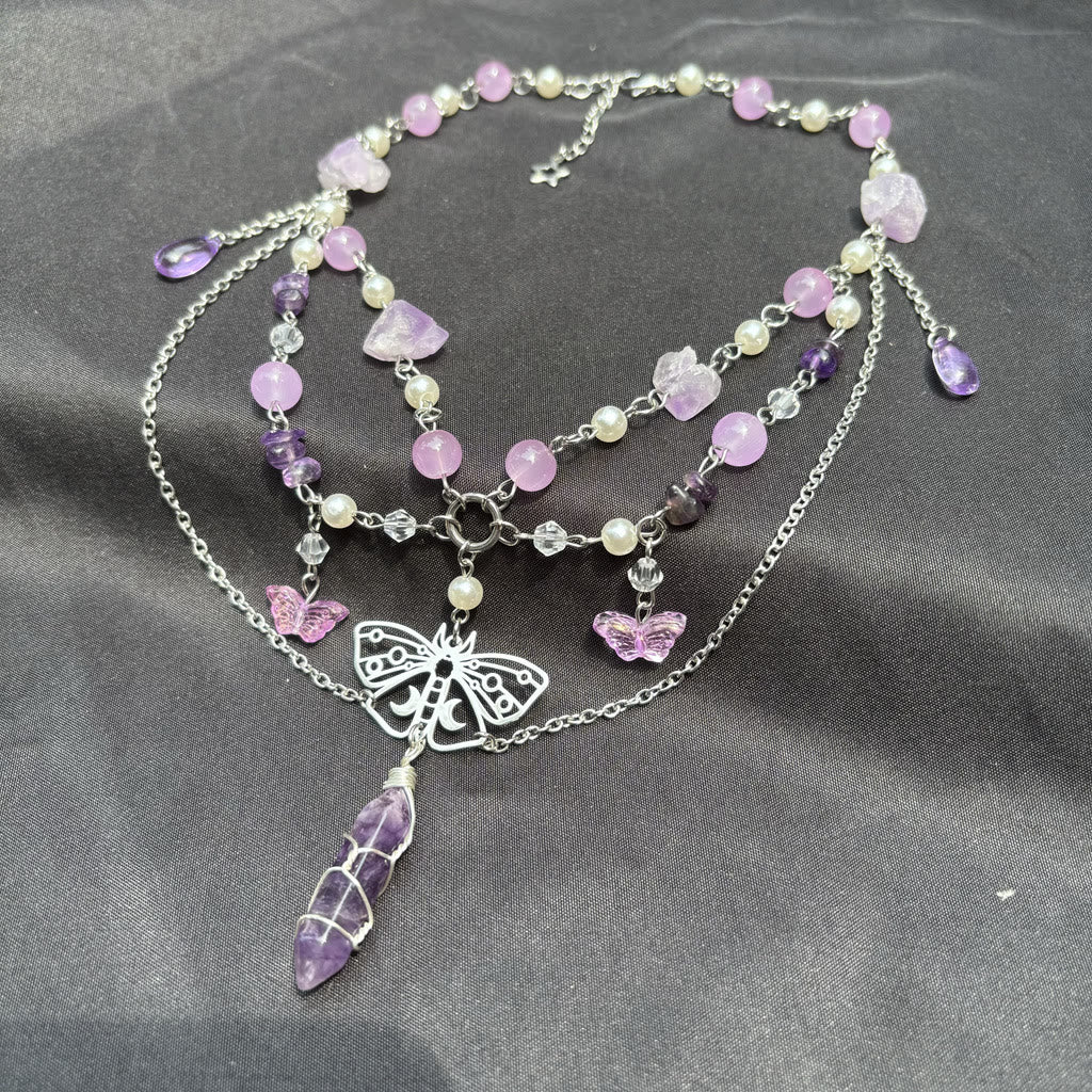 Olivenorma Butterfly Pendant Amethyst Layered Choker Necklace - image 6