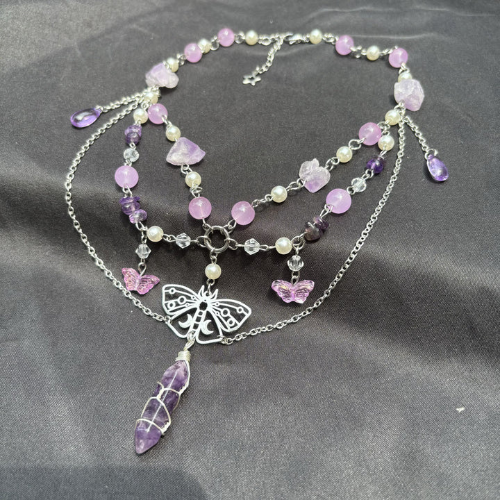 Olivenorma Butterfly Pendant Amethyst Layered Choker Necklace - image 6
