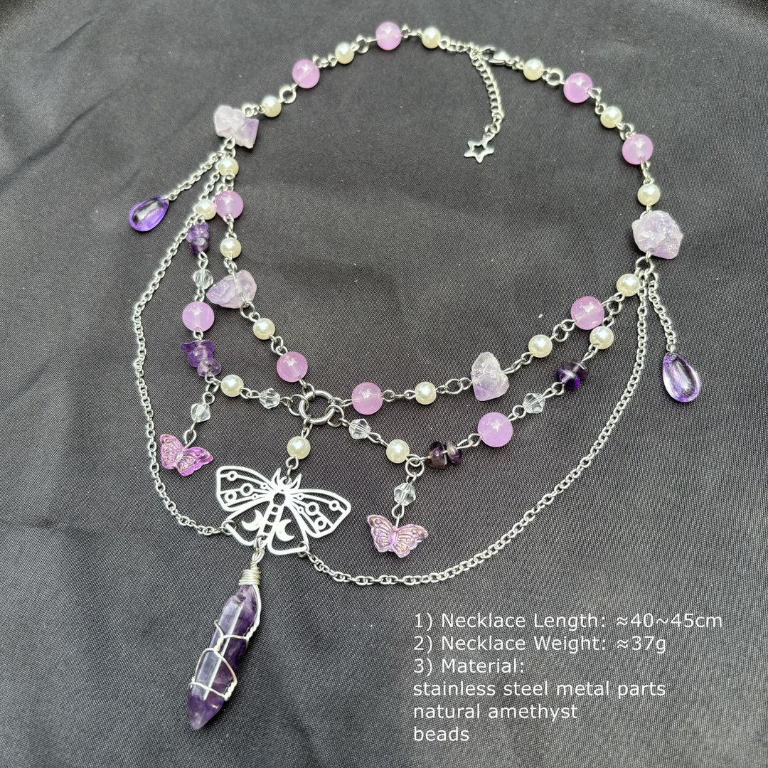 Olivenorma Butterfly Pendant Amethyst Layered Choker Necklace - image 8