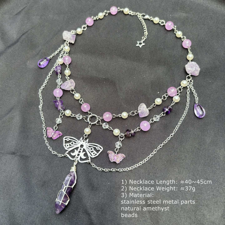 Olivenorma Butterfly Pendant Amethyst Layered Choker Necklace - image 8