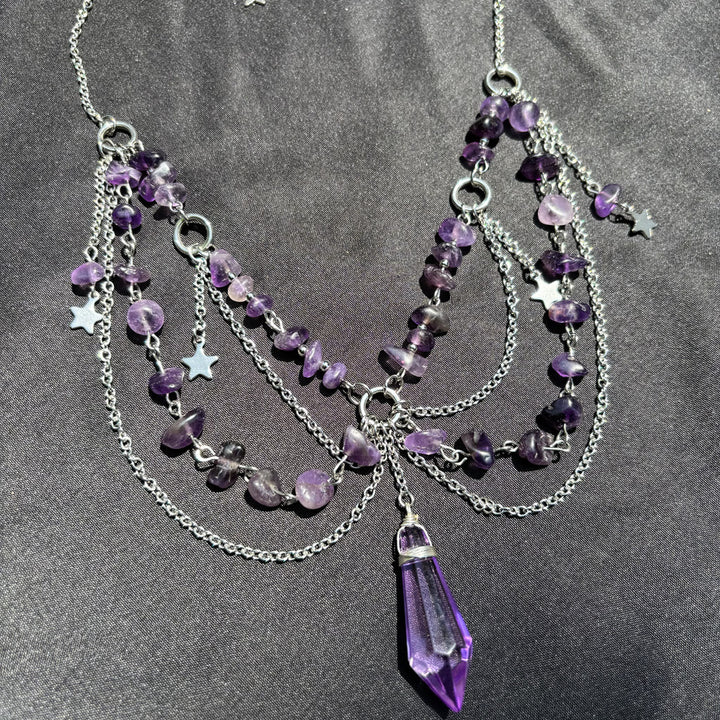 Olivenorma Star Pendant Natural Stone Layered Choker Necklace - image 4