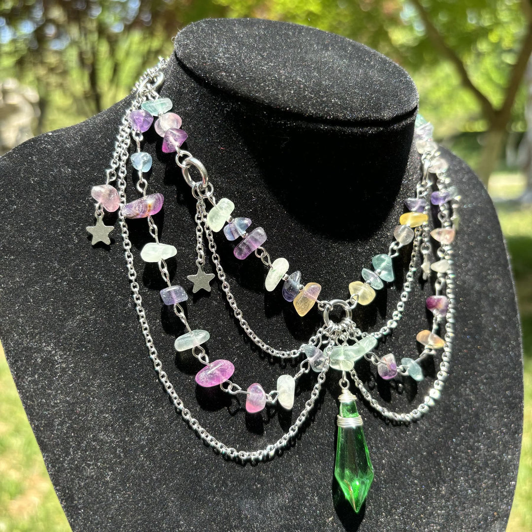 Olivenorma Star Pendant Natural Stone Layered Choker Necklace - image 9