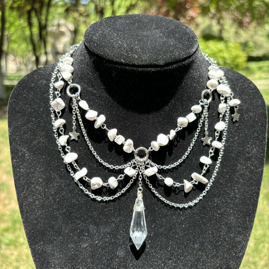 Olivenorma Star Pendant Natural Stone Layered Choker Necklace - White Turquoise - image 22