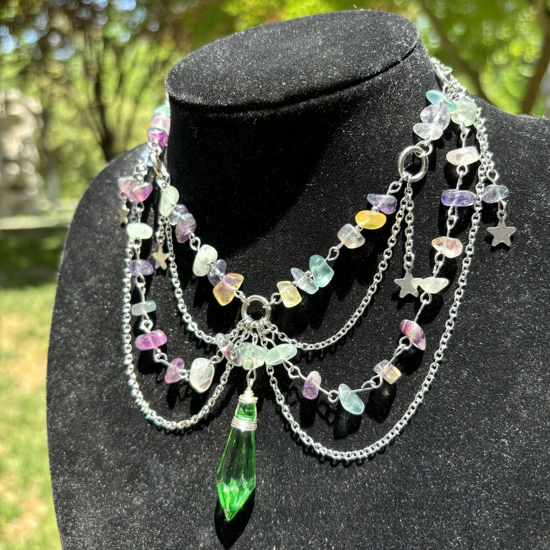 Olivenorma Star Pendant Natural Stone Layered Choker Necklace - image 10